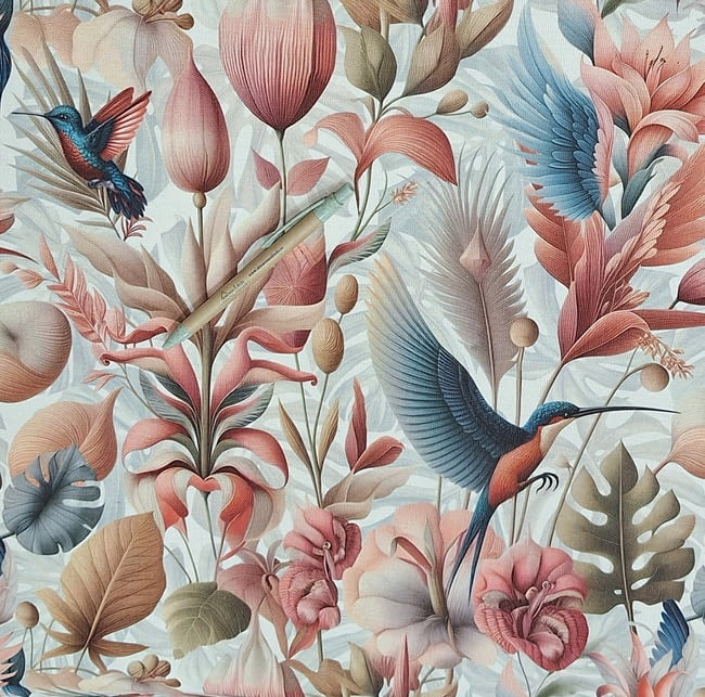 Tela half panamá flor inglesa colibrí