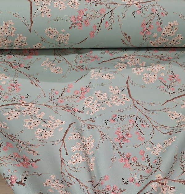 Tela half panamá verde agua flor de almendro - 1