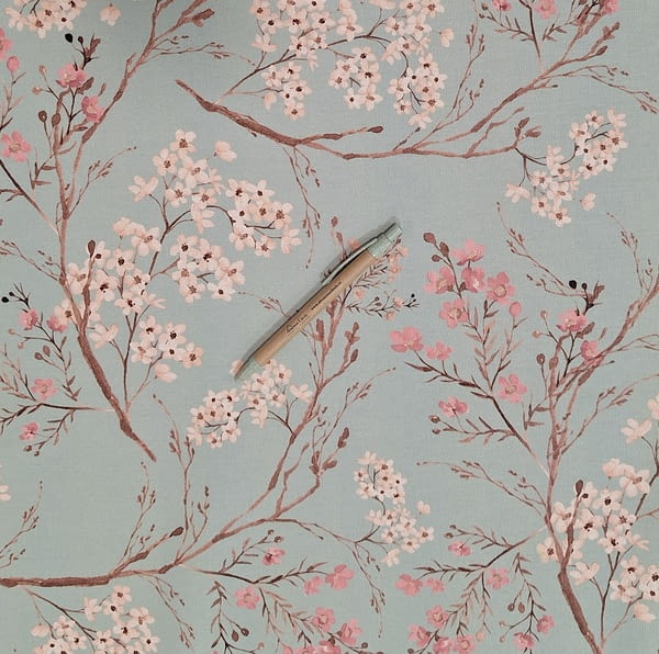 Tela half panamá verde agua flor de almendro - 2