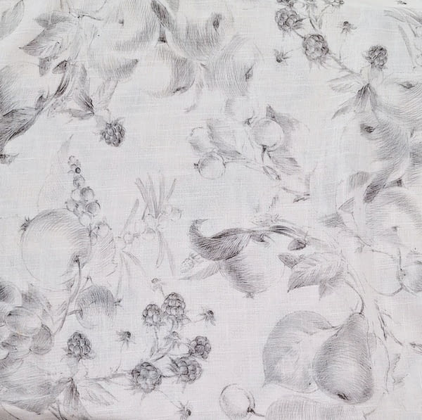 Tela de visillo de cocina blanco y gris