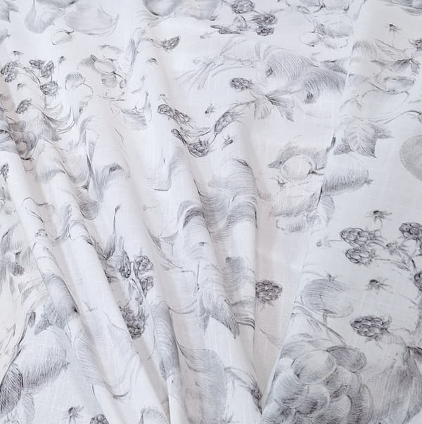 Tela de visillo de cocina blanco y gris - 1