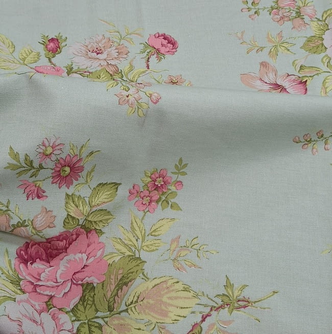 Retal tela verde agua flores rosas 72 x 190 cm - 3