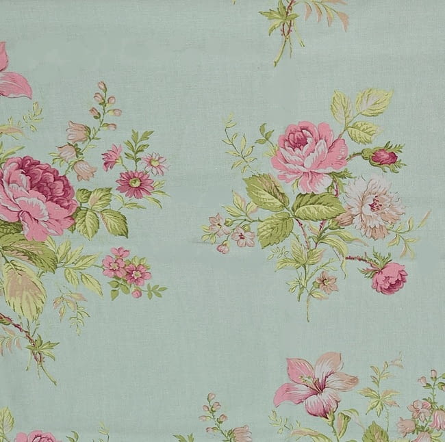 Retal tela verde agua flores rosas 72 x 190 cm - 5