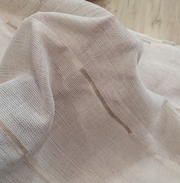 Retal por metros de visillo tupido rayas beige - 3