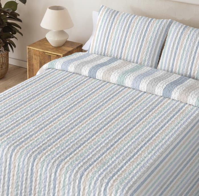 Colcha boutie reversible rayas azules 105 - 2