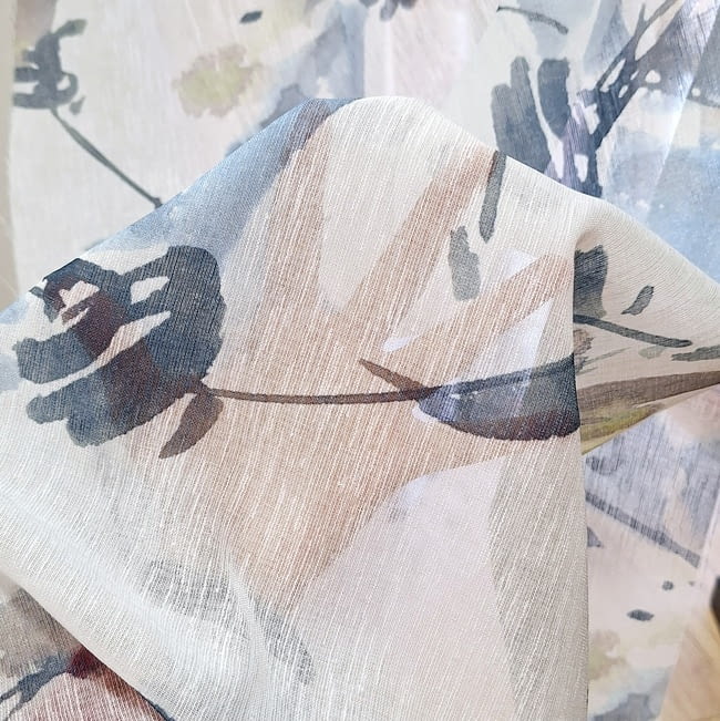 Tela visillo flores acuarela azul - 2