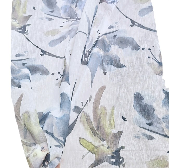 Tela visillo flores acuarela azul - 4