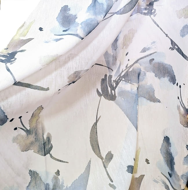 Tela visillo flores acuarela azul - 5