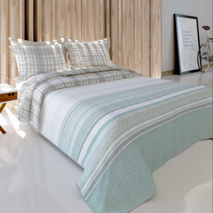 Colcha boutie reversible rayas verdes
