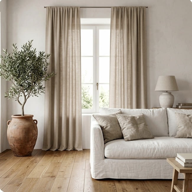 Tela visillo tupido trama gruesa beige lino - 4