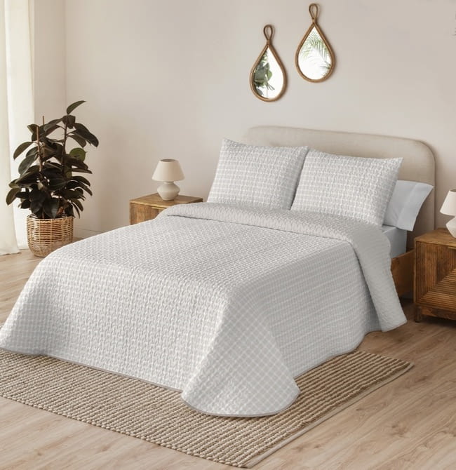 Colcha boutie reversible hojas desdibujadas beige - 1