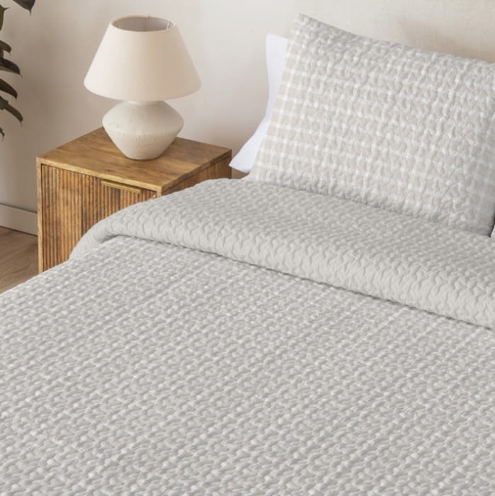 Colcha boutie reversible hojas desdibujadas beige - 2