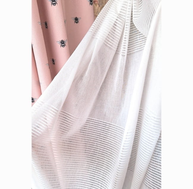 Tela visillo blanco gasa rayitas horizontales - 3