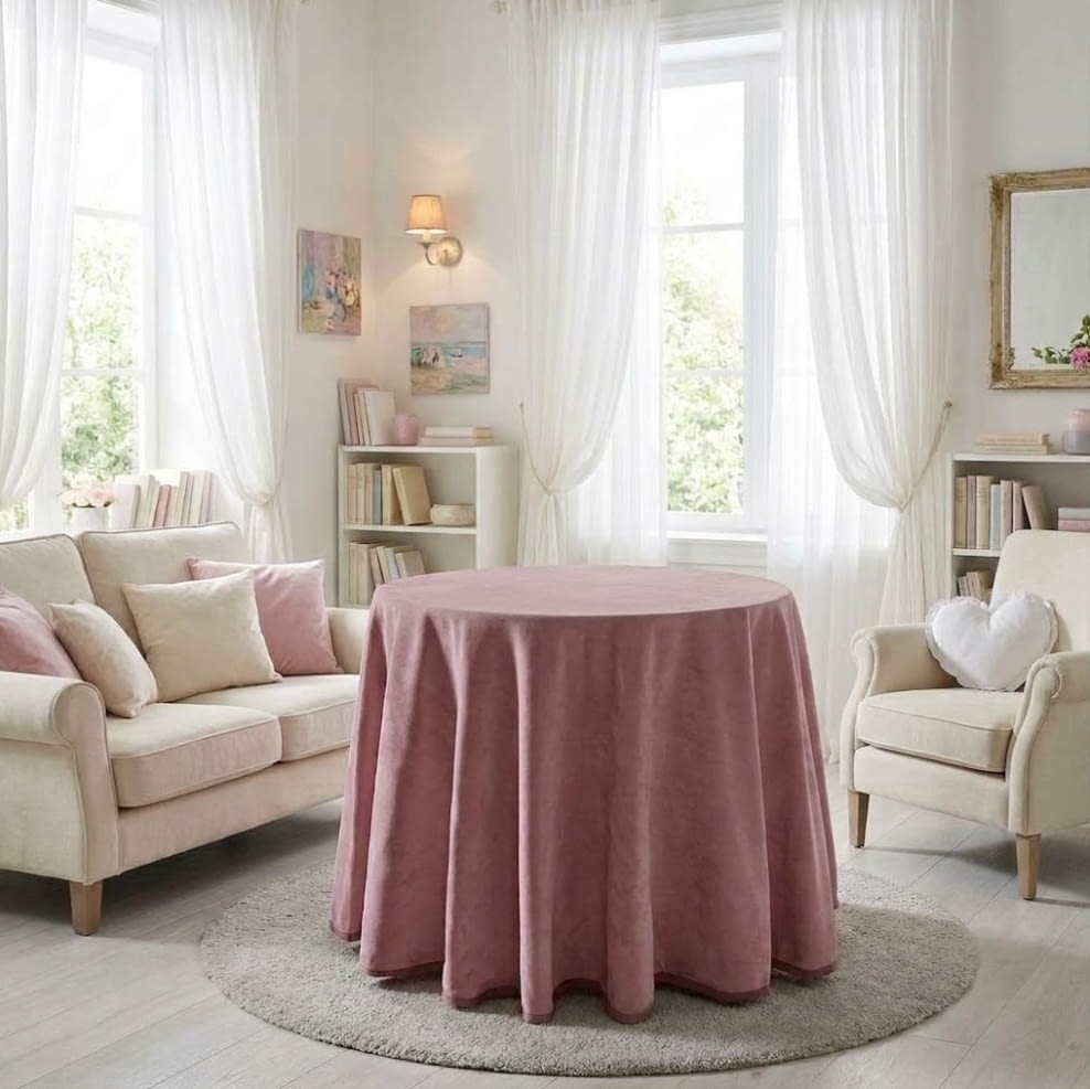 Faldilla mesa camilla terciopelo rosa 90