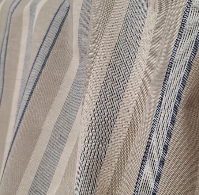 Tela panamá rayas azul y beige lino - 1
