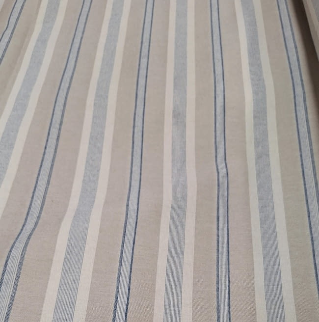 Tela panamá rayas azul y beige lino - 2