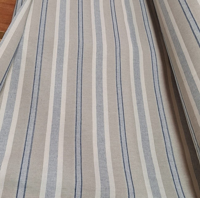 Tela panamá rayas azul y beige lino - 4