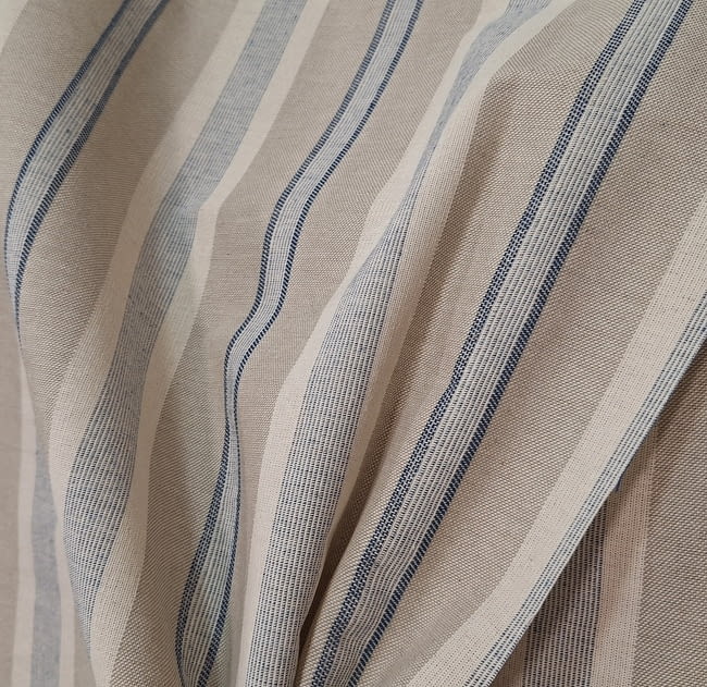 Tela panamá rayas azul y beige lino - 5