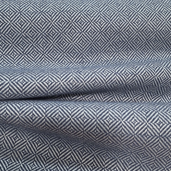 Tela tapicería geométrica azul y blanco