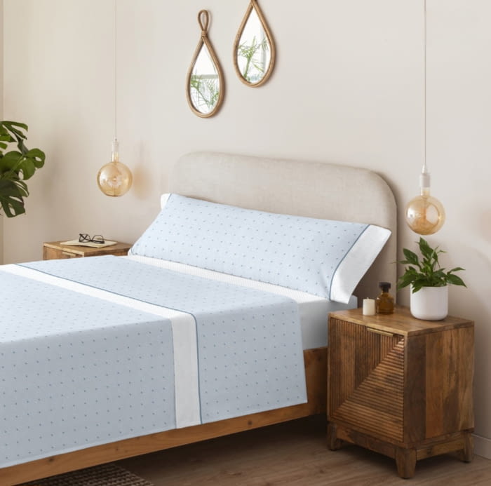Sábanas de algodón topitos azules. Cama 90 - 1