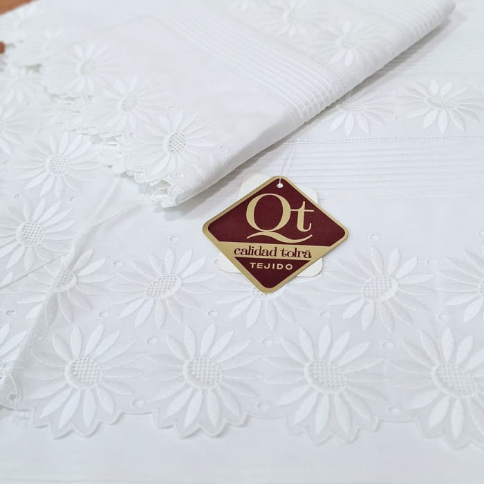 Sábanas blancas girasoles bordadas. Cama 135 - 2