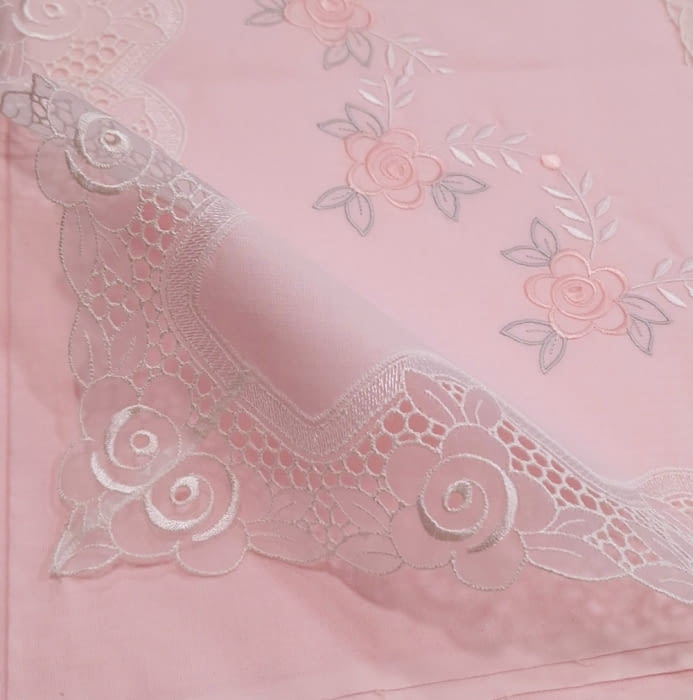Sábanas rosas flores y organza bordada. Cama 135 - 1