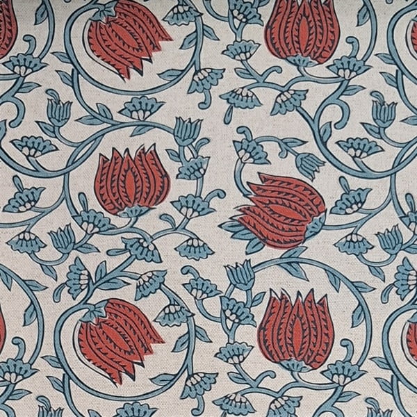 Tela Aixa flores lino azul