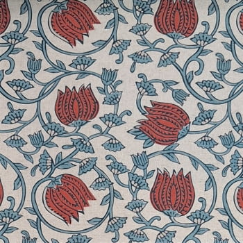 Tela Aixa flores lino azul