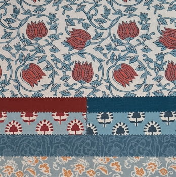 Tela Aixa flores lino azul - 1