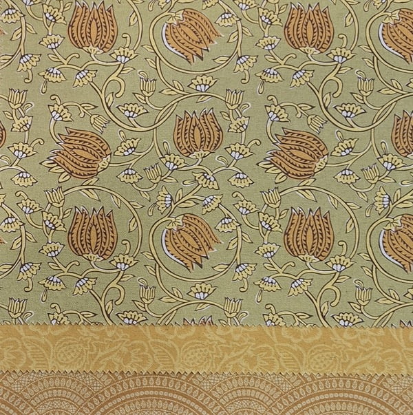 Tela Aixa flores lino verde - 1