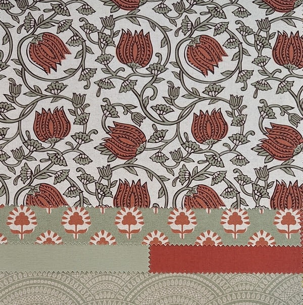 Tela Aixa flores lino teja - 1