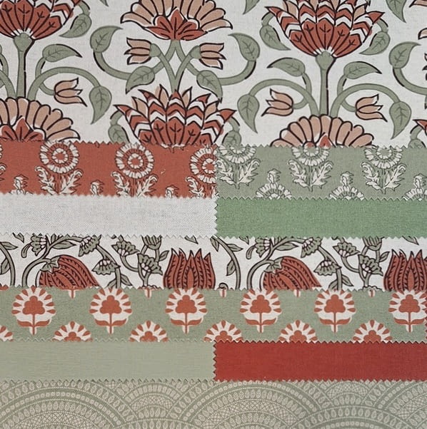 Tela Alfabia lino teja y verde - 2