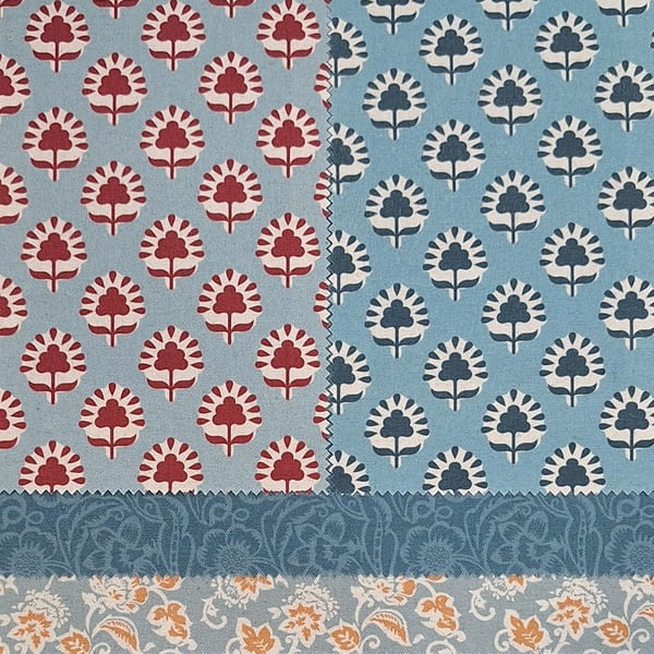 Tela Alfabia lino azul y granate - 1