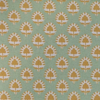 Tela Alfabia lino verde agua y amarillo