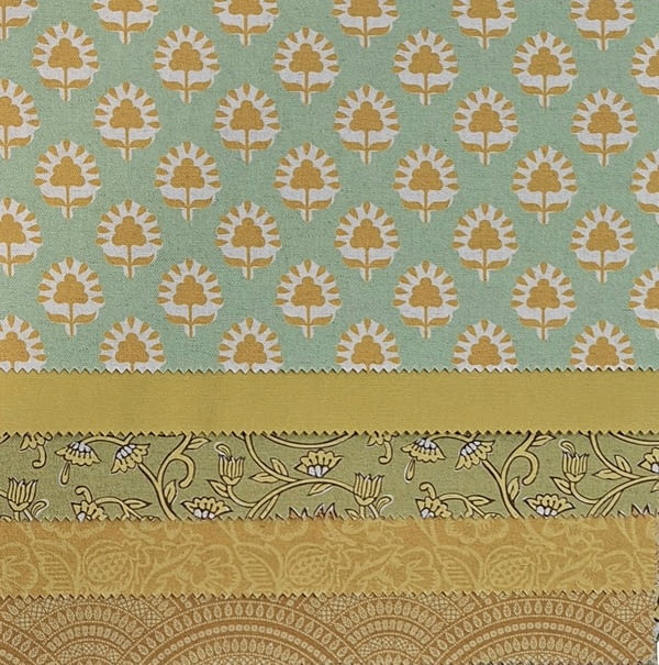 Tela Alfabia lino verde agua y amarillo - 1