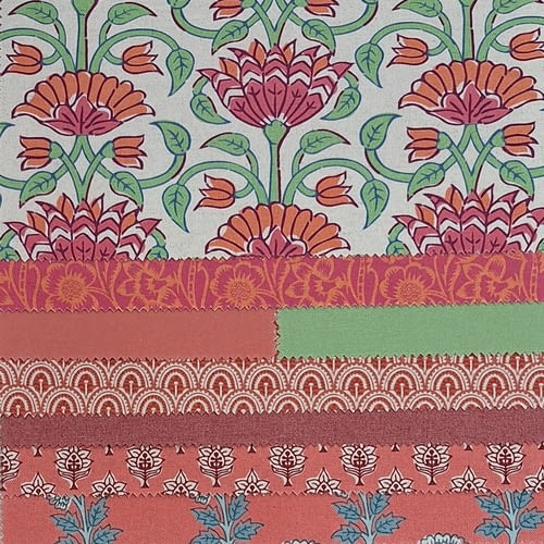 Tela Akbar flores lino fucsia - 1