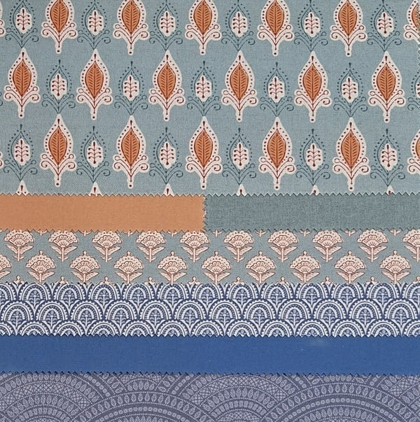 Tela agra lino azul y naranja - 1