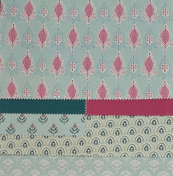 Tela mughal lino arcos verde y azul - 1