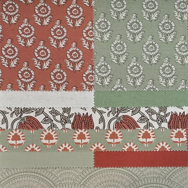 Tela mexuar flores lino teja - 1