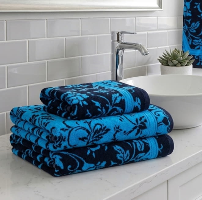 Toallas reversibles flores negro azul - 3