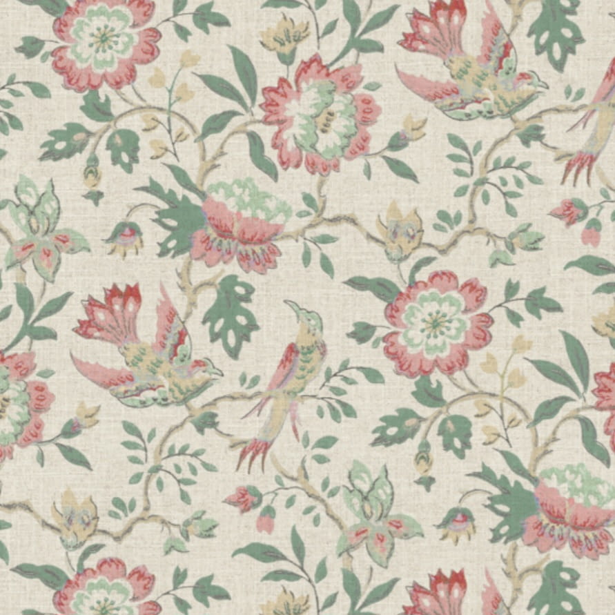 Tela half panamá beige pájaros pastel