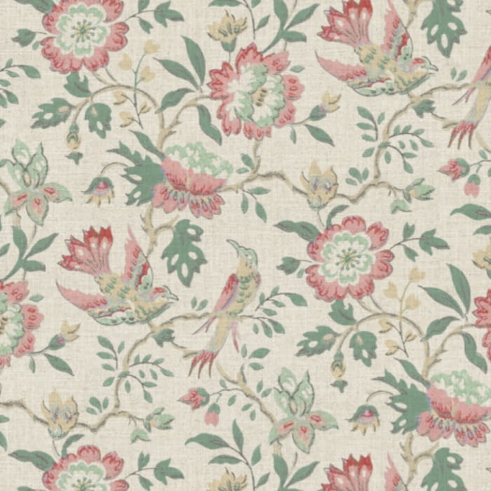 Tela half panamá beige pájaros pastel