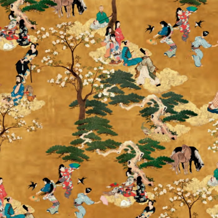 Tela half panamá anaranjado de paisaje Japonés