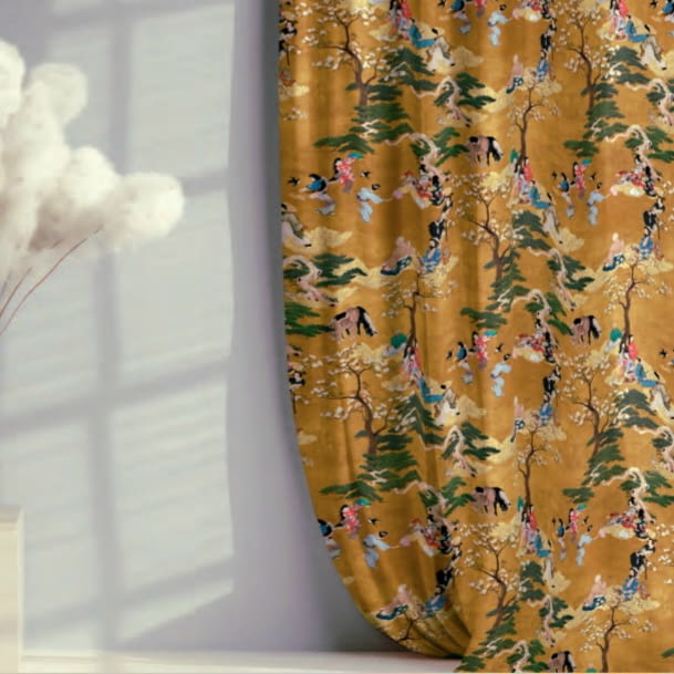 Tela half panamá anaranjado de paisaje Japonés - 1