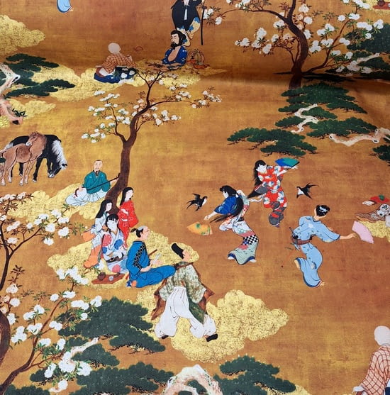 Tela half panamá anaranjado de paisaje Japonés - 2