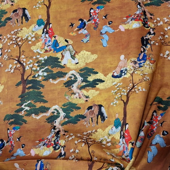 Tela half panamá anaranjado de paisaje Japonés - 4