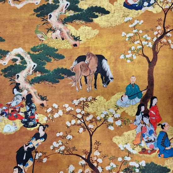 Tela half panamá anaranjado de paisaje Japonés - 5