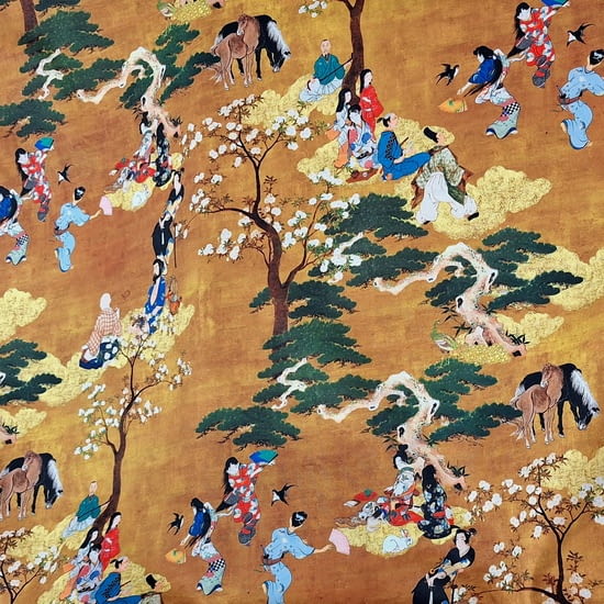 Tela half panamá anaranjado de paisaje Japonés - 6