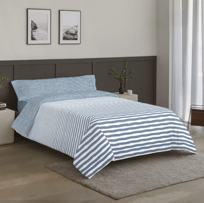 Juego funda nórdica reversible rayas azules - 1