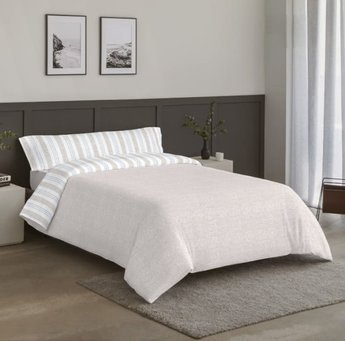 Juego funda nórdica beige reversible rayita azul - 2